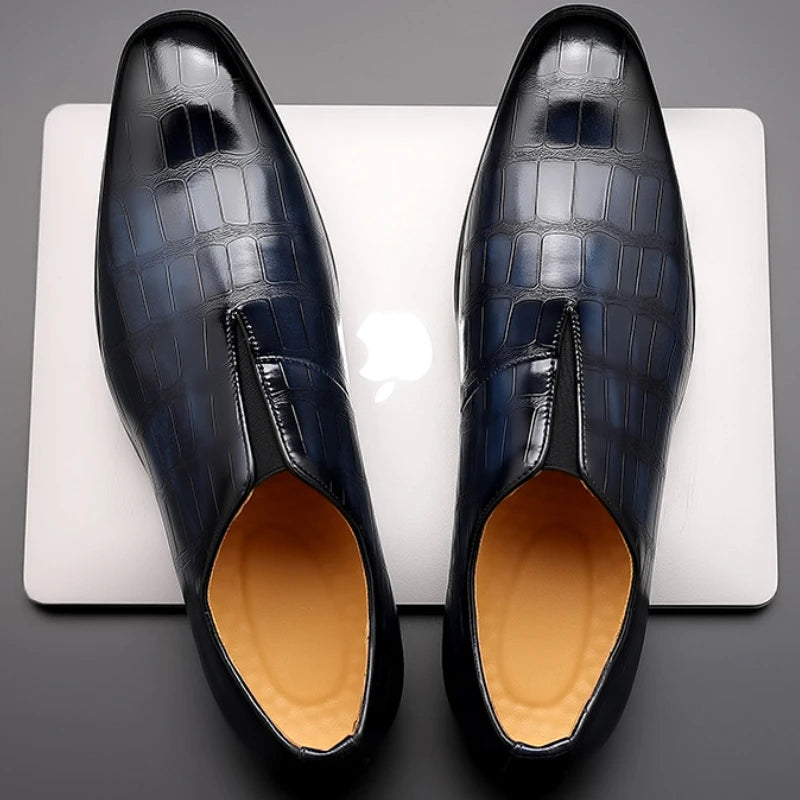 Lorenzo Croc-Embossed Leather Loafers