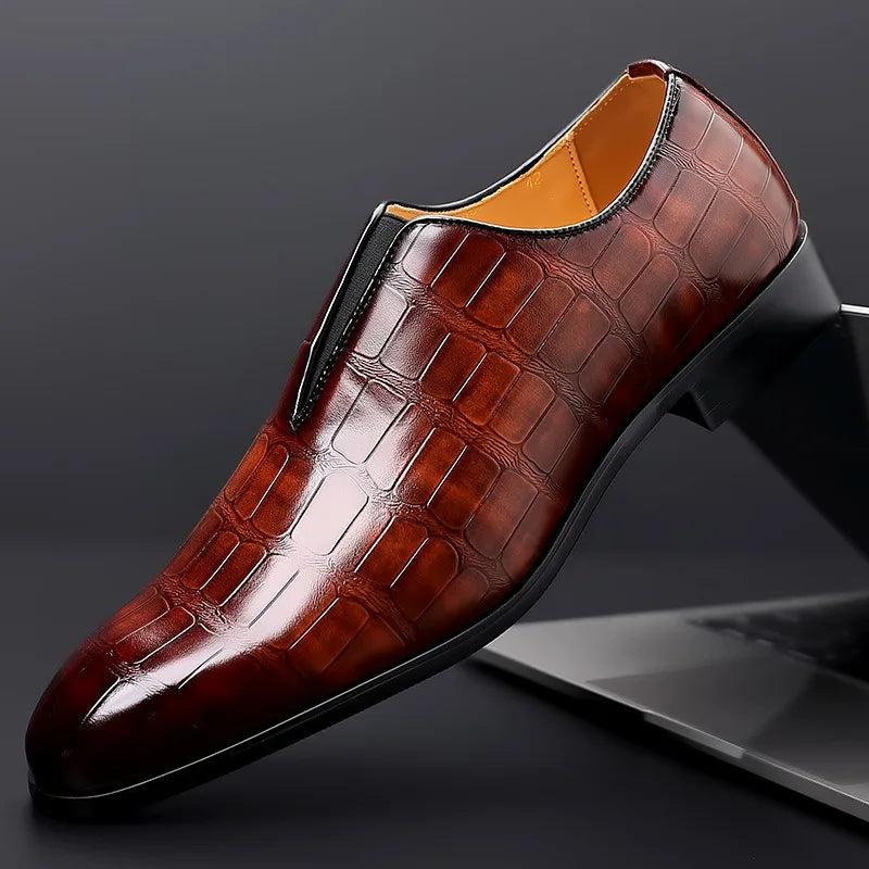 Lorenzo Croc-Embossed Leather Loafers